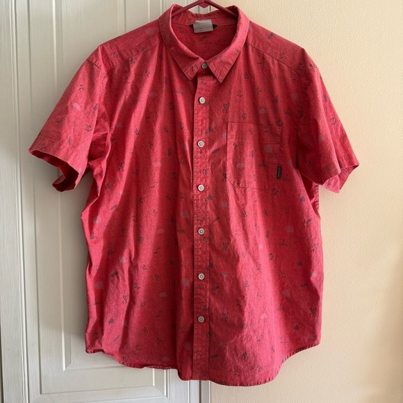 Columbia Sportswear Company Mens L Short Sleeve Shirt Red Pineapple Boat Print - Picture 1 of 6